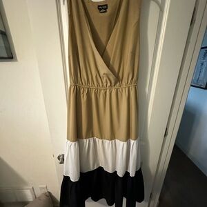 City Chic Tan, White, and Black Maxi Dress